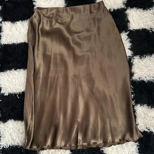 Nicole Miller Olive Green Satin Midi Skirt